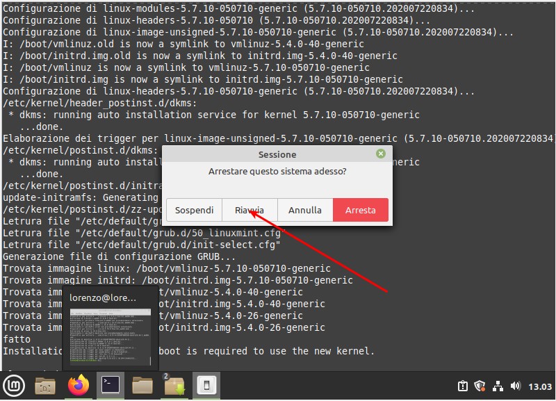 Riavviare Ubuntu 20.04 LTS o Linux Mint 20